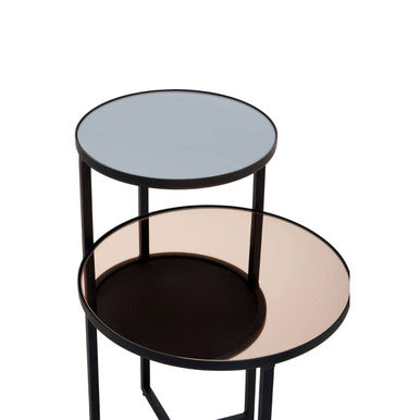 Smoked Mirror 2 Tier Side Table with Black Finish Frame