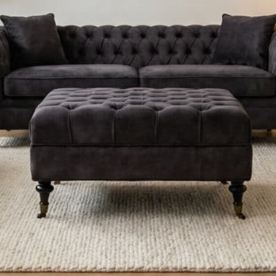 Grey Velvet Ottoman with Wheels