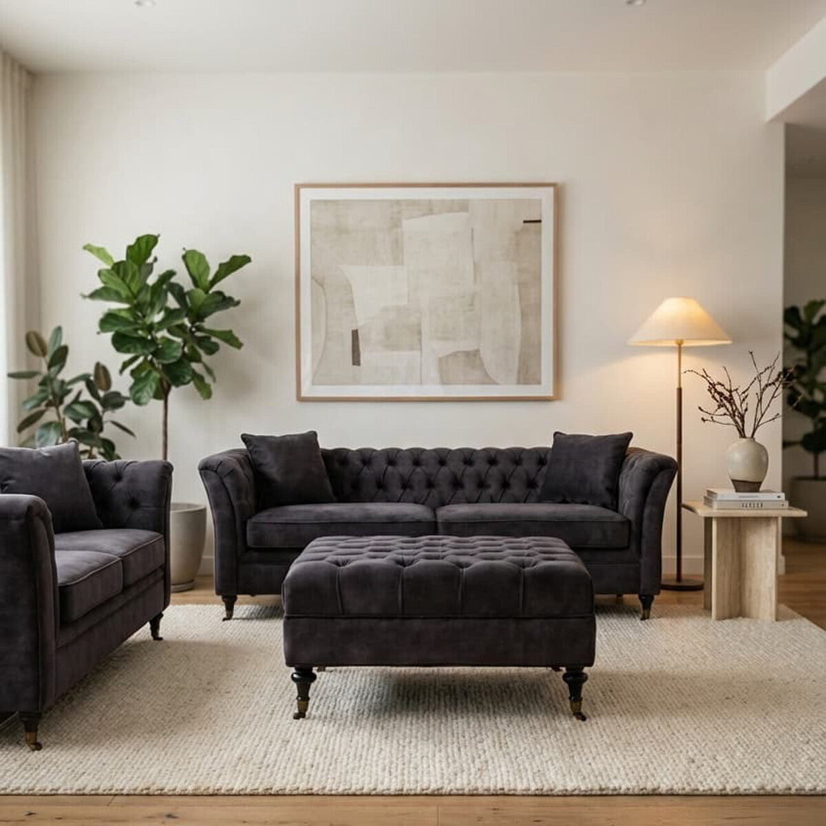 Grey Velvet Ottoman with Wheels