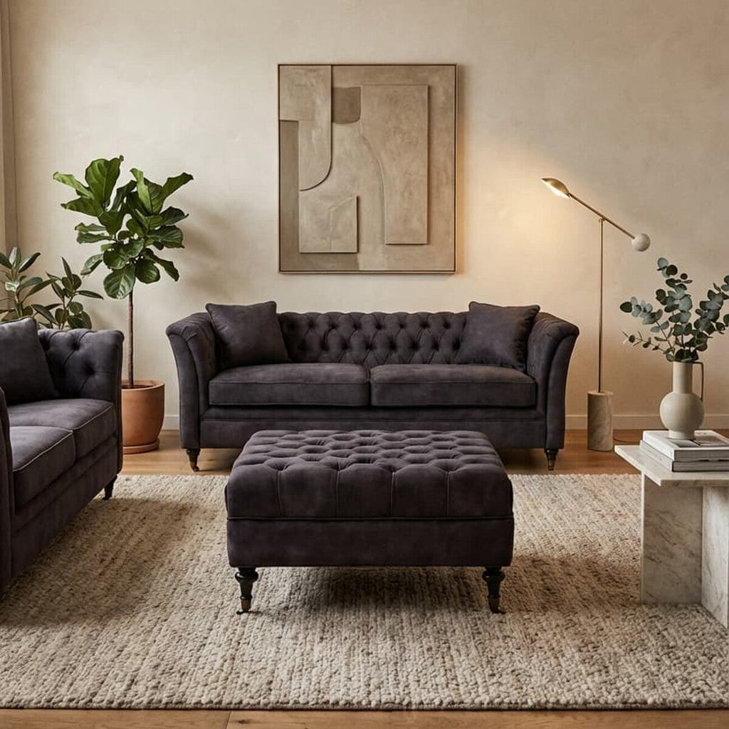 Grey Velvet Ottoman with Wheels
