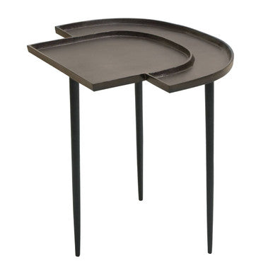 Brown Bronze Metal Top Abstract Side Table with Black Legs