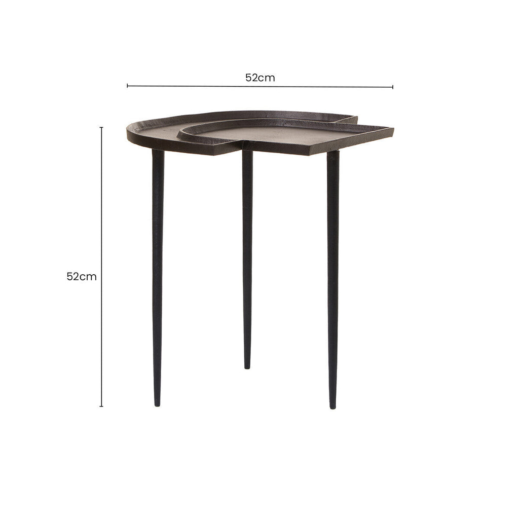 Brown Bronze Metal Top Abstract Side Table with Black Legs