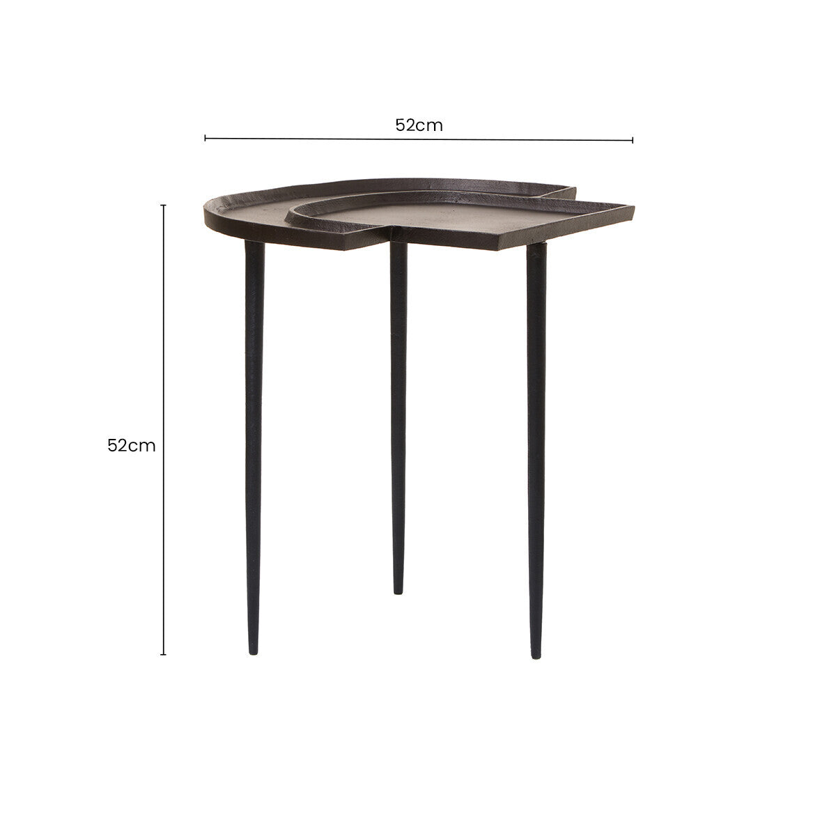 Brown Bronze Metal Top Abstract Side Table with Black Legs