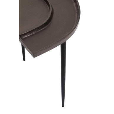 Brown Bronze Metal Top Abstract Side Table with Black Legs