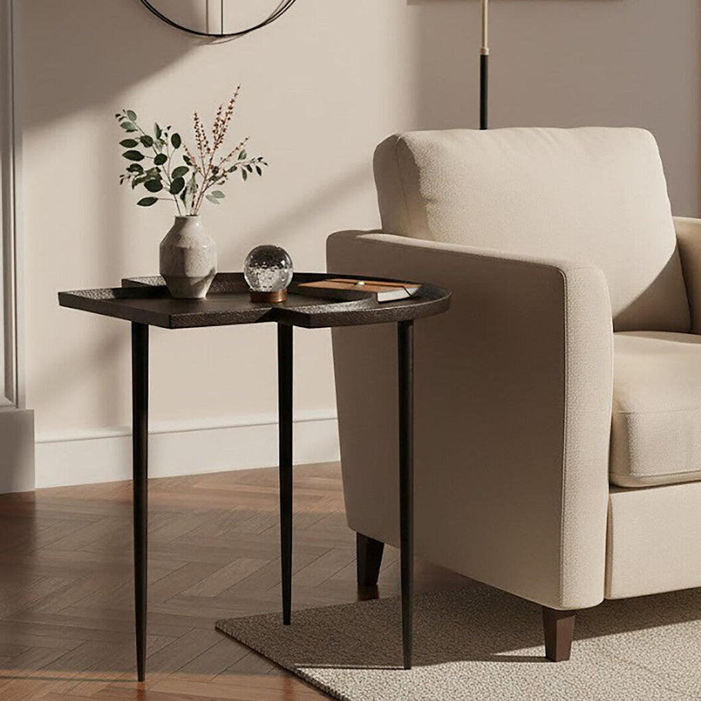 Brown Bronze Metal Top Abstract Side Table with Black Legs