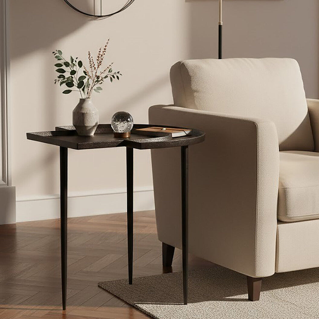 Brown Bronze Metal Top Abstract Side Table with Black Legs