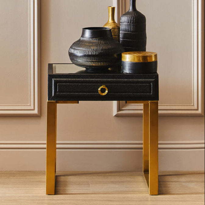 Black Shagreen Effect 1 Drawer Side Table