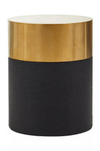 Black Round Shagreen Effect Side Table and Stool with Metallic Gold Top