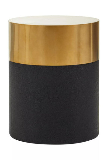 Black Round Shagreen Effect Side Table and Stool with Metallic Gold Top