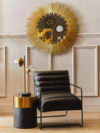 Black Round Shagreen Effect Side Table and Stool with Metallic Gold Top