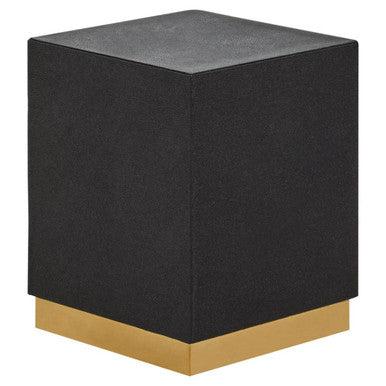 Black Shagreen Effect Square Top Side Table and Stool with Gold Metal Base