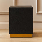 Black Shagreen Effect Square Top Side Table and Stool with Gold Metal Base
