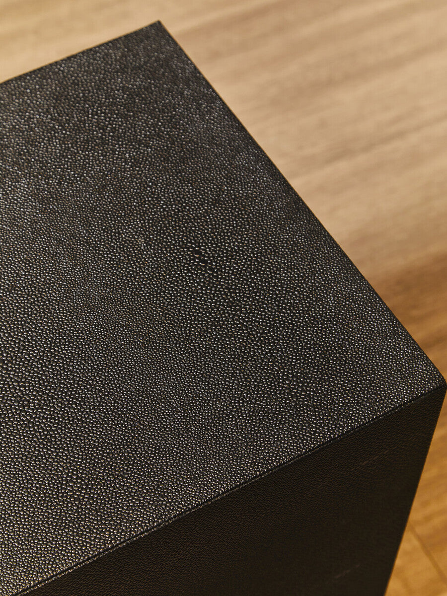 Black Shagreen Effect Square Top Side Table and Stool with Gold Metal Base