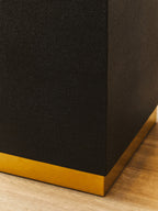 Black Shagreen Effect Square Top Side Table and Stool with Gold Metal Base