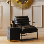 Black Shagreen Effect Square Top Side Table and Stool with Gold Metal Base