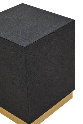 Black Shagreen Effect Square Top Side Table and Stool with Gold Metal Base