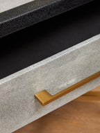 Grey Faux Shagreen 1-Drawer Side Table with Brushed Matte Gold Cross Legs and Black Border
