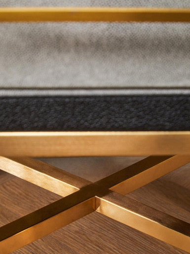 Grey Faux Shagreen 1-Drawer Side Table with Brushed Matte Gold Cross Legs and Black Border