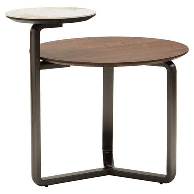 Brown Veneer and Ceramic 2 Tier Round Coffee Table