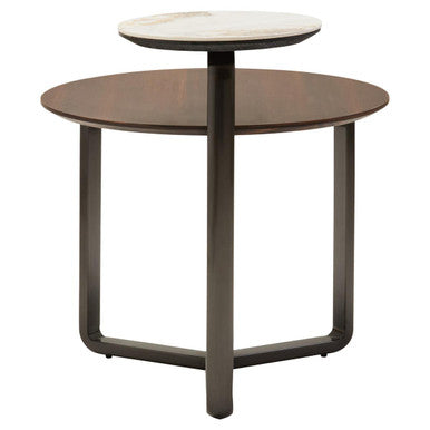 Brown Veneer and Ceramic 2 Tier Round Coffee Table