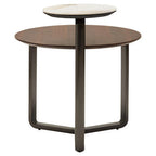 Brown Veneer and Ceramic 2 Tier Round Coffee Table