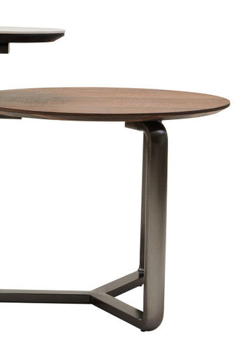 Brown Veneer and Ceramic 2 Tier Round Coffee Table
