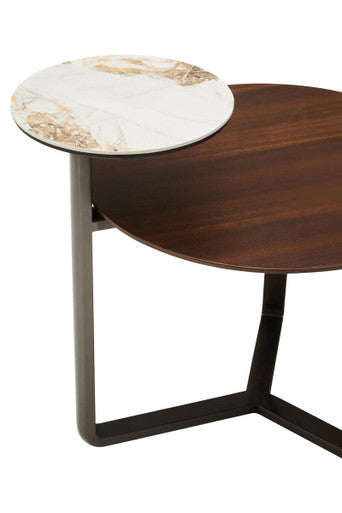 Brown Veneer and Ceramic 2 Tier Round Coffee Table