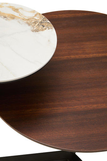 Brown Veneer and Ceramic 2 Tier Round Coffee Table