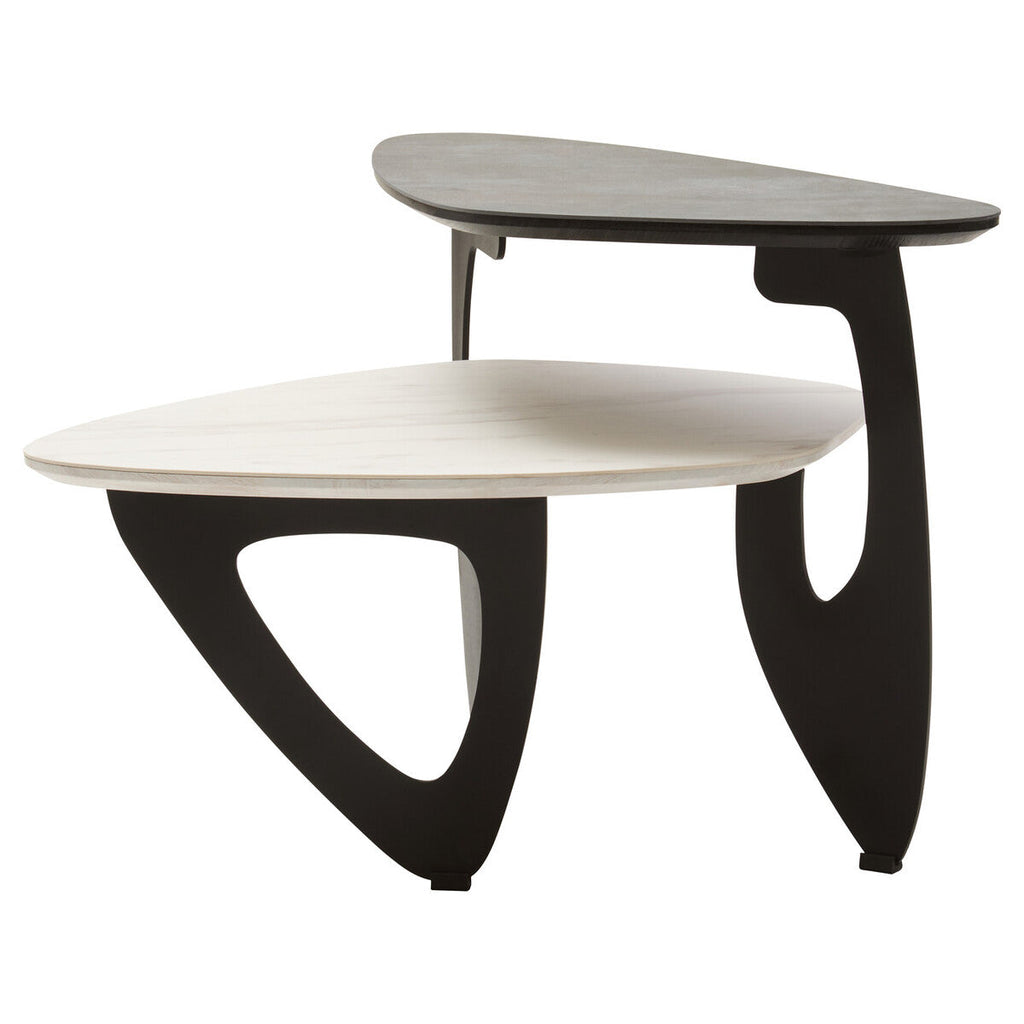White Ceramic 2 Tier Asymmetrical Small Coffee Table