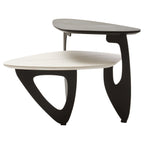White Ceramic 2 Tier Asymmetrical Small Coffee Table