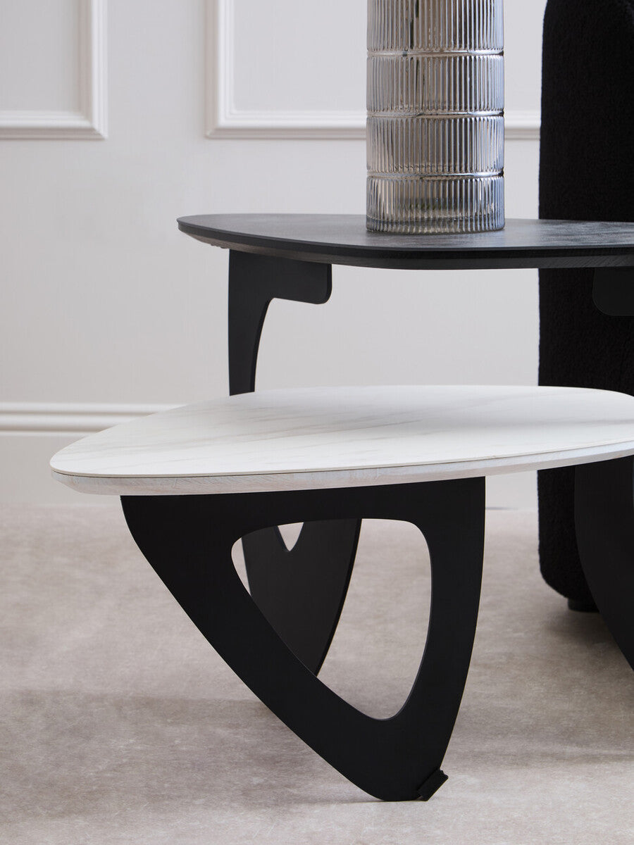 White Ceramic 2 Tier Asymmetrical Small Coffee Table