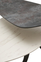 White Ceramic 2 Tier Asymmetrical Small Coffee Table