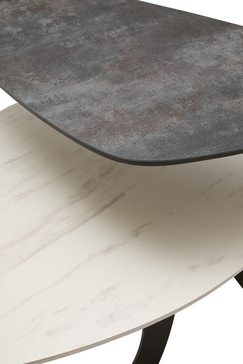 White Ceramic 2 Tier Asymmetrical Small Coffee Table
