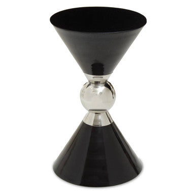 Black Conical Metal Side Table with Silver Ring Detail