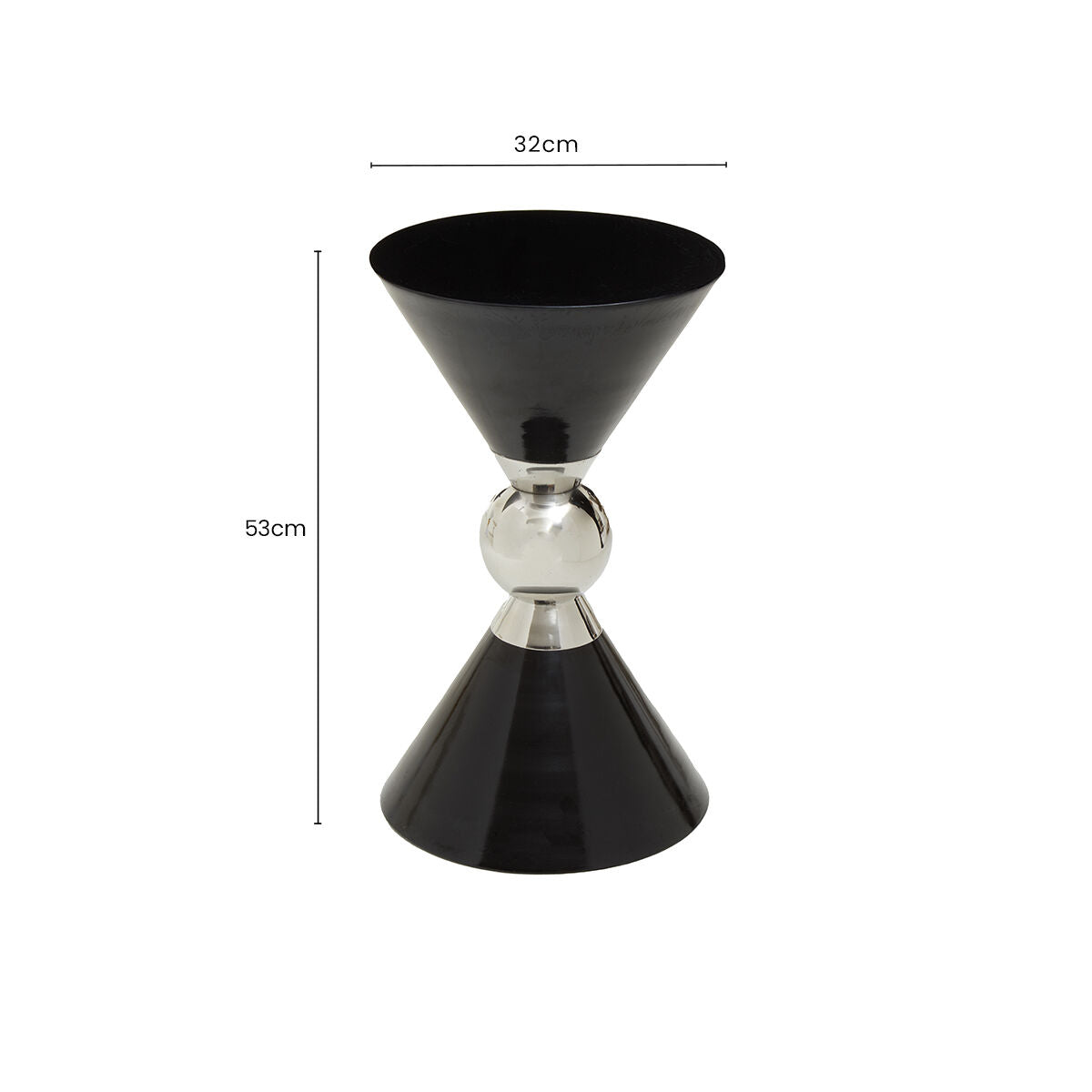 Black Conical Metal Side Table with Silver Ring Detail