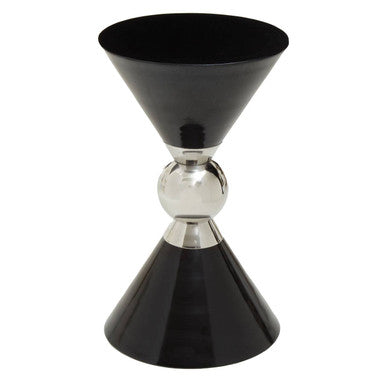Black Conical Metal Side Table with Silver Ring Detail