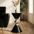 Black Conical Metal Side Table with Silver Ring Detail