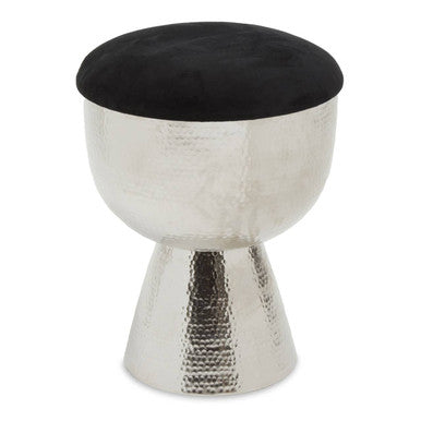 Black Velvet Stool with Silver Finish Base