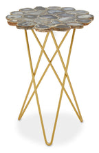 Agate Top Side Table with Gold Finish Trim and Hairpin Metal Legs