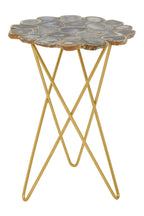 Agate Top Side Table with Gold Finish Trim and Hairpin Metal Legs