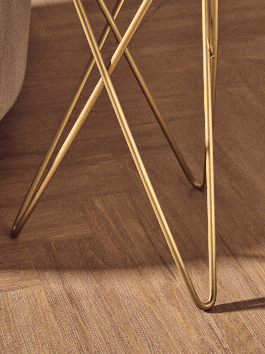 Agate Top Side Table with Gold Finish Trim and Hairpin Metal Legs