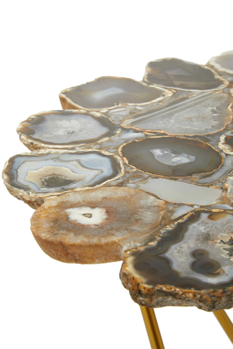 Agate Top Side Table with Gold Finish Trim and Hairpin Metal Legs