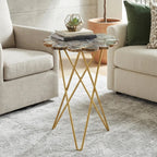 Agate Top Side Table with Gold Finish Trim and Hairpin Metal Legs