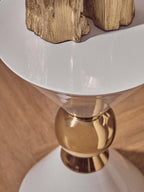 White Conical Metal Side Table in Stainless Steel with Gold Centre Ring Detail
