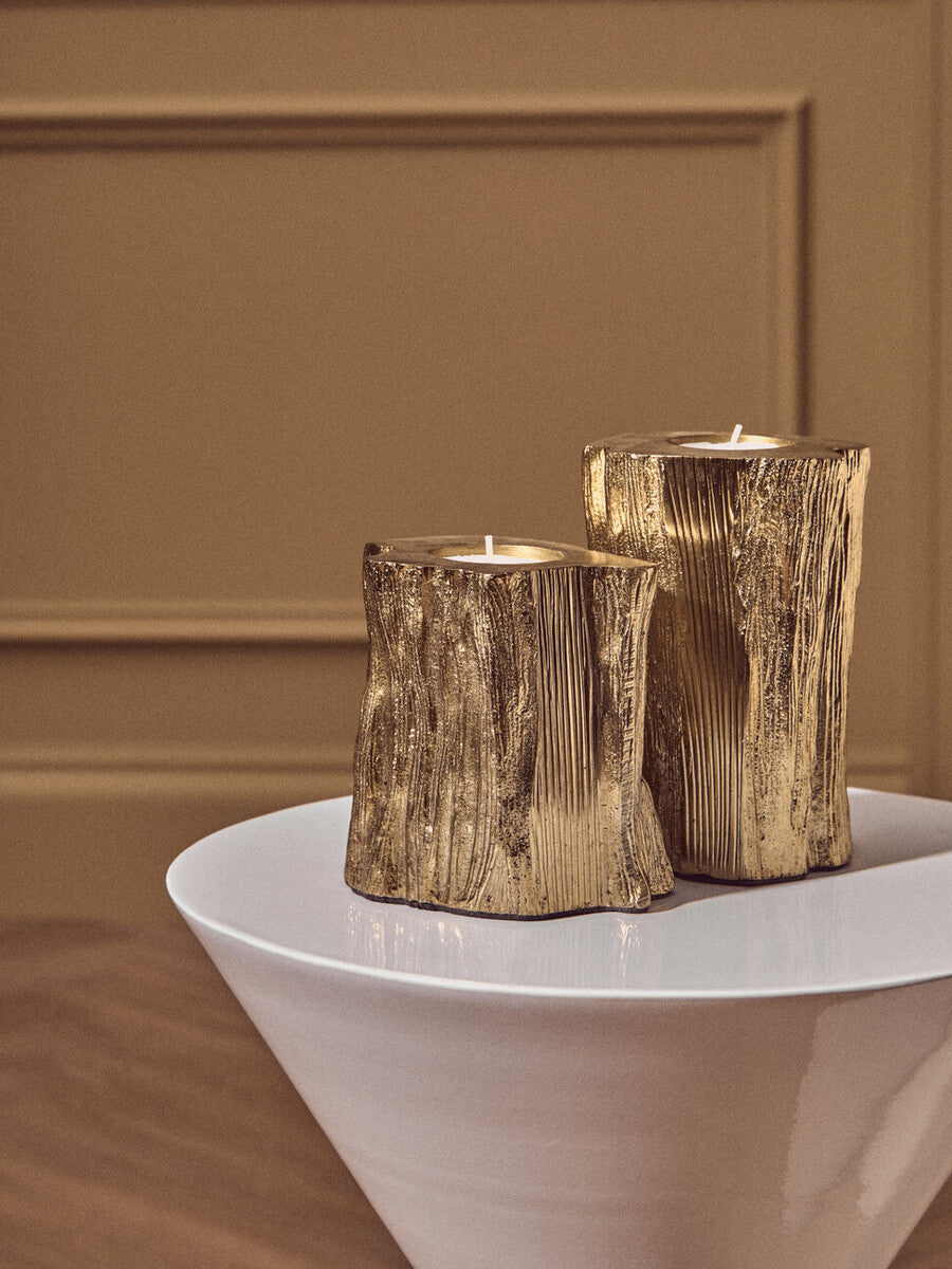 White Conical Metal Side Table in Stainless Steel with Gold Centre Ring Detail
