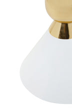 White Conical Metal Side Table in Stainless Steel with Gold Centre Ring Detail