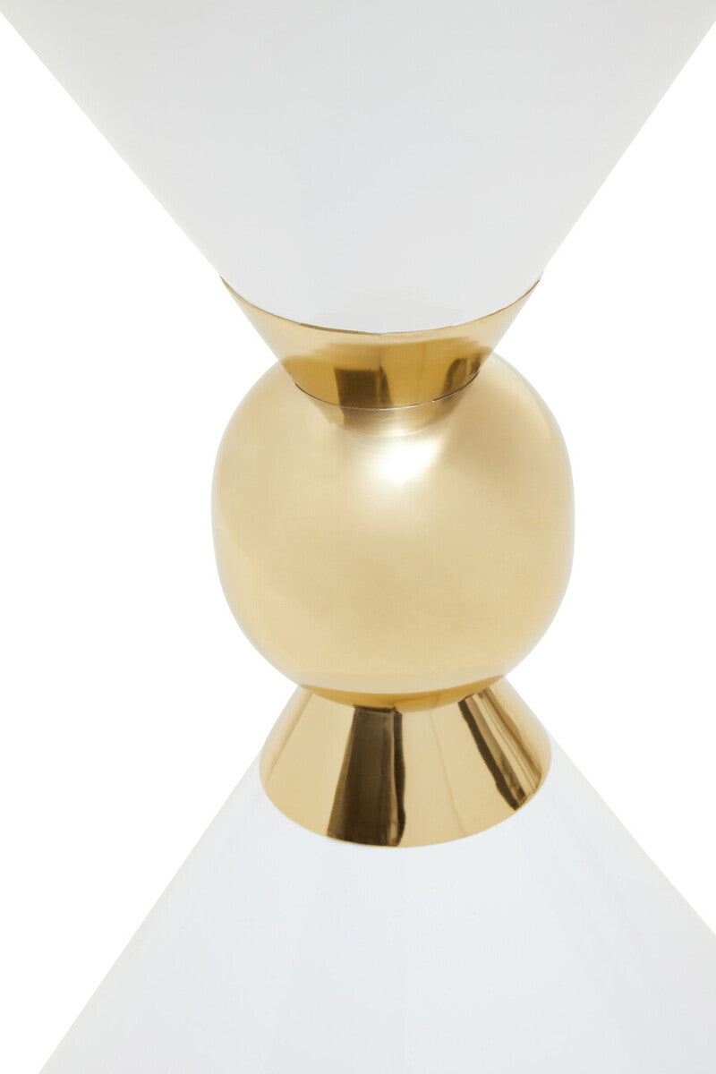 White Conical Metal Side Table in Stainless Steel with Gold Centre Ring Detail