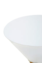 White Conical Metal Side Table in Stainless Steel with Gold Centre Ring Detail
