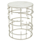 White Round Marble Top Side Table with Silver Open Frame Metal Base