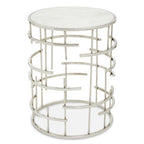 White Round Marble Top Side Table with Silver Open Frame Metal Base